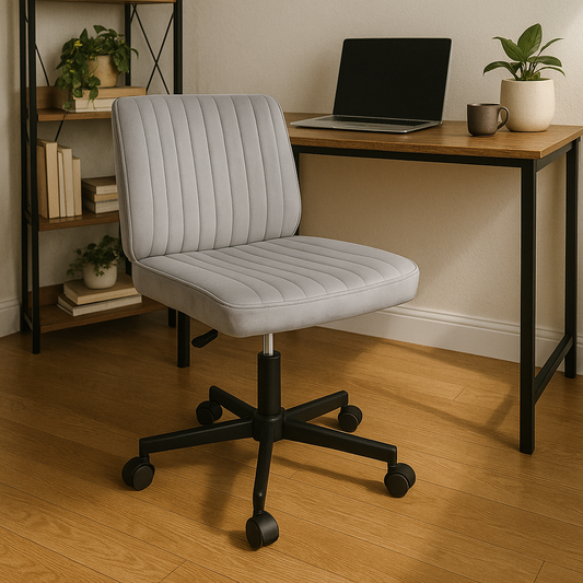 Silla de Oficina Acanalada de Terciopelo Gris Claro