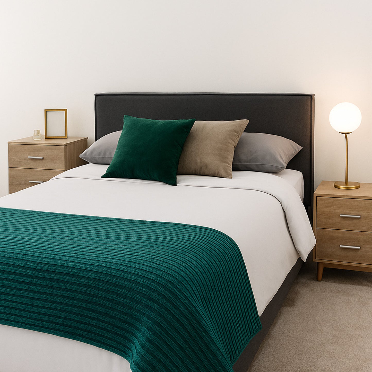 Cama Matrimonial Hera Con Cabecera Gris