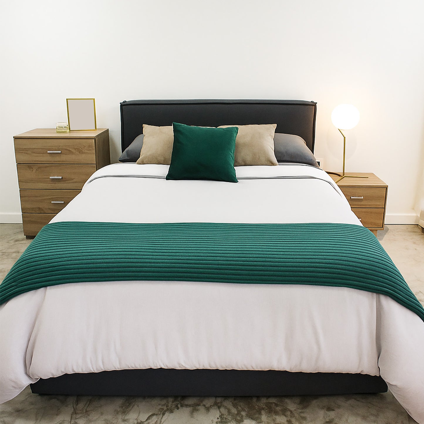 Cama Matrimonial Hera Con Cabecera Gris