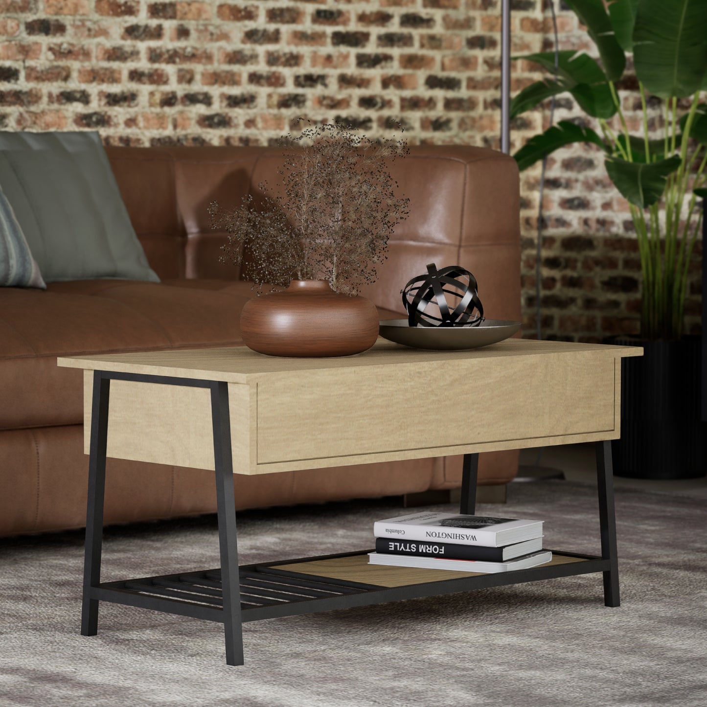 Mesa de Centro Elevable con Compartimento Interno Oculto