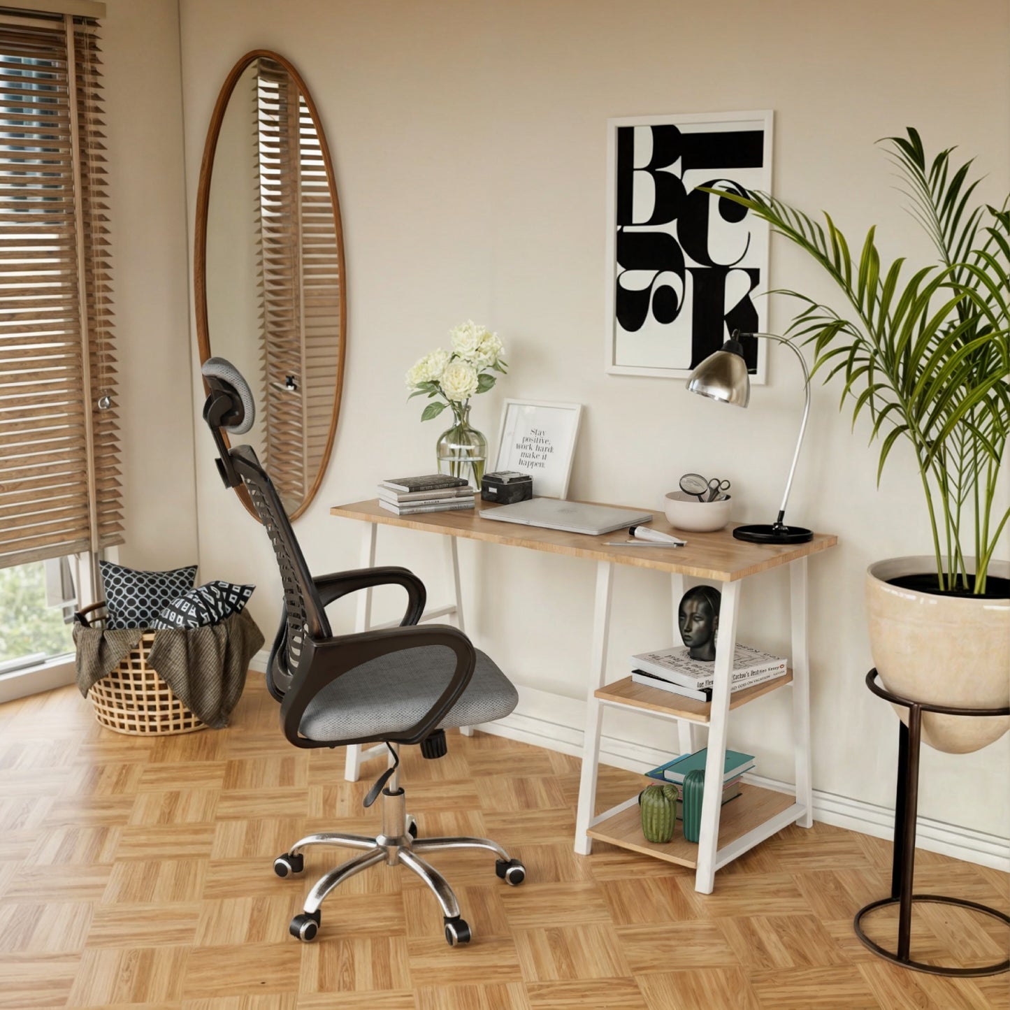 Escritorio Pino-B con Entrepaños Laterales Café Claro