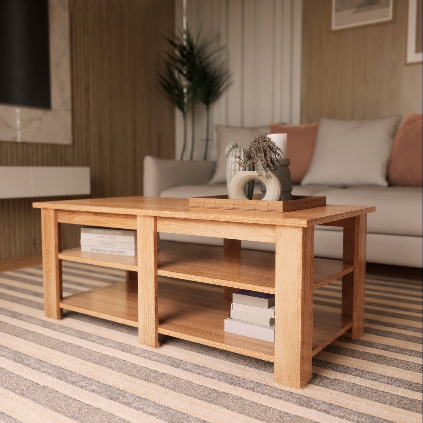 Mesa de Centro Minimalista Estilo Madera Roble