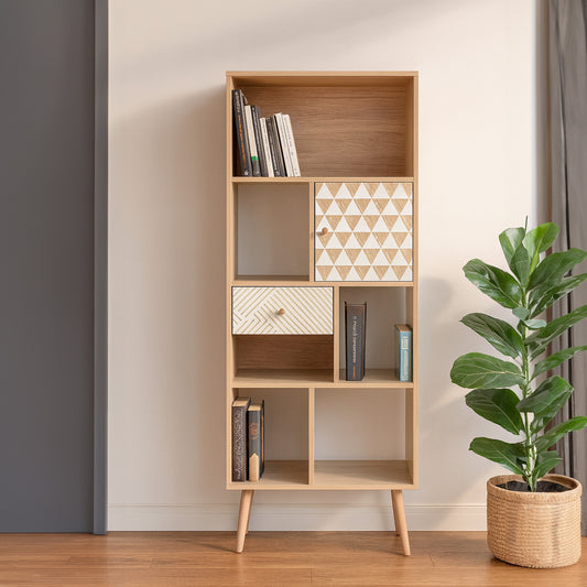 Librero Vertical Moderno Café y Blanco