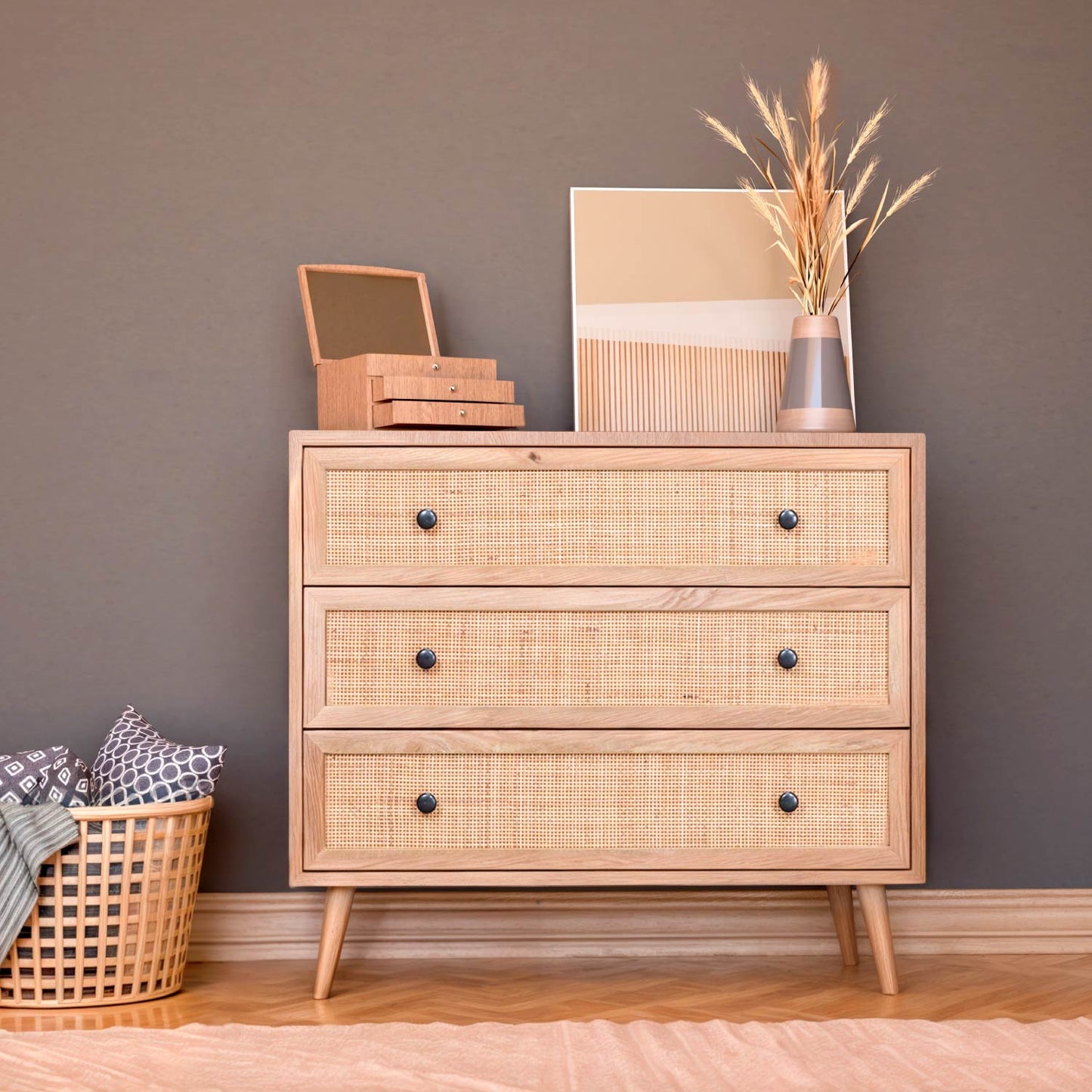 Cómoda con 3 Cajones de Ratán