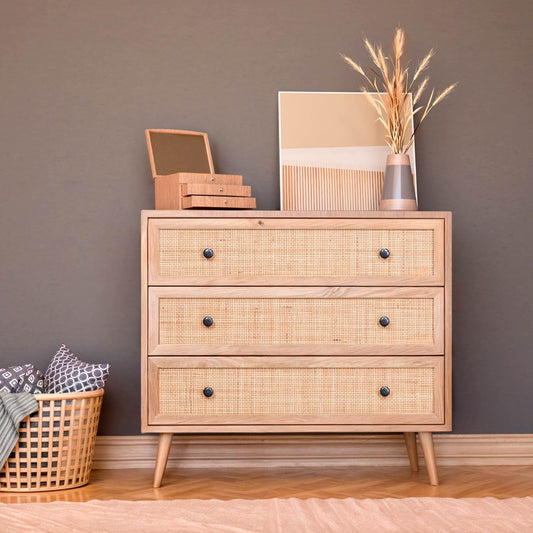 Cómoda con 3 Cajones de Ratán