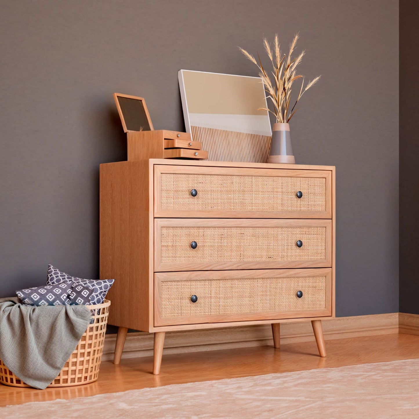 Cómoda con 3 Cajones de Ratán