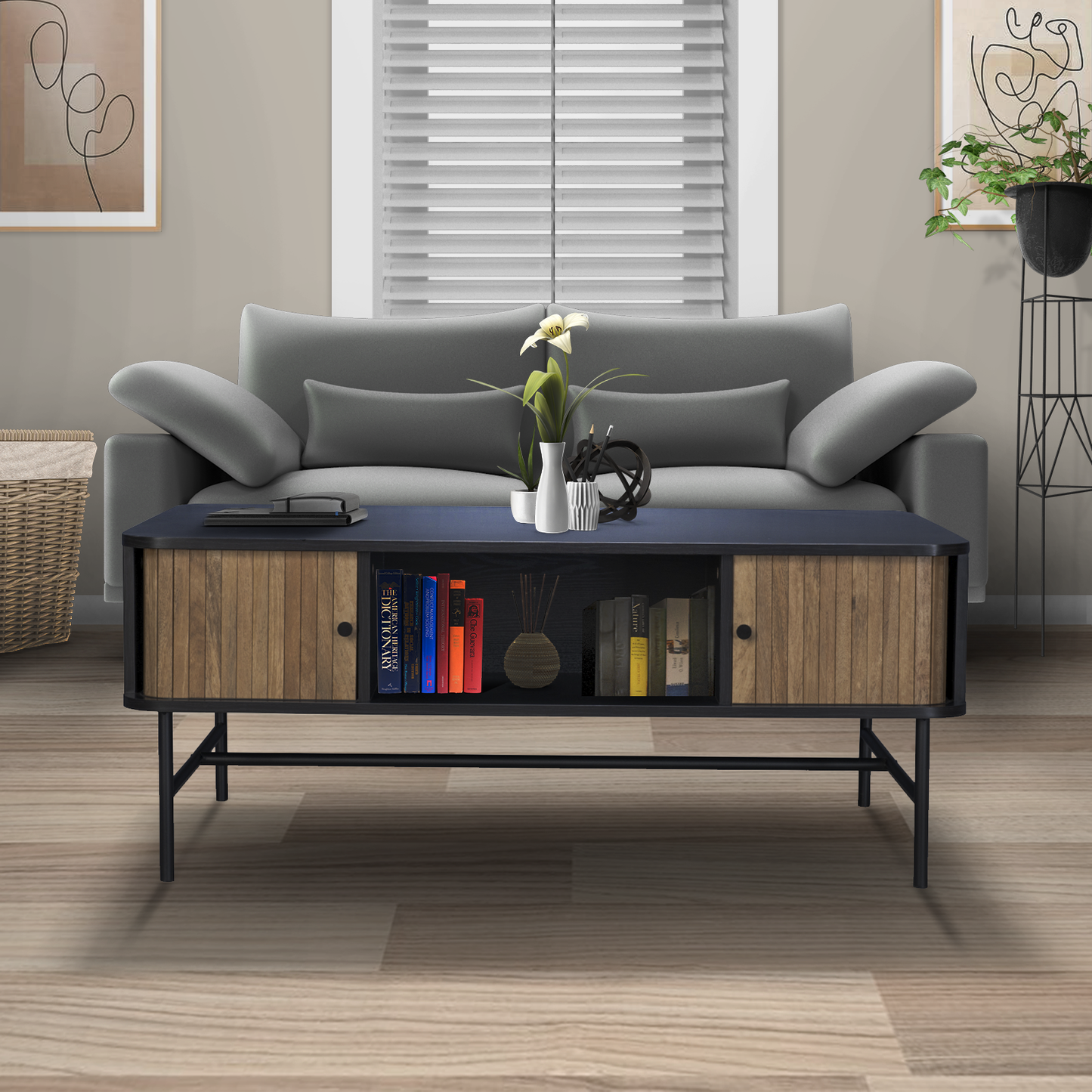 Mesa de Centro Moderna con Puertas Corredizas