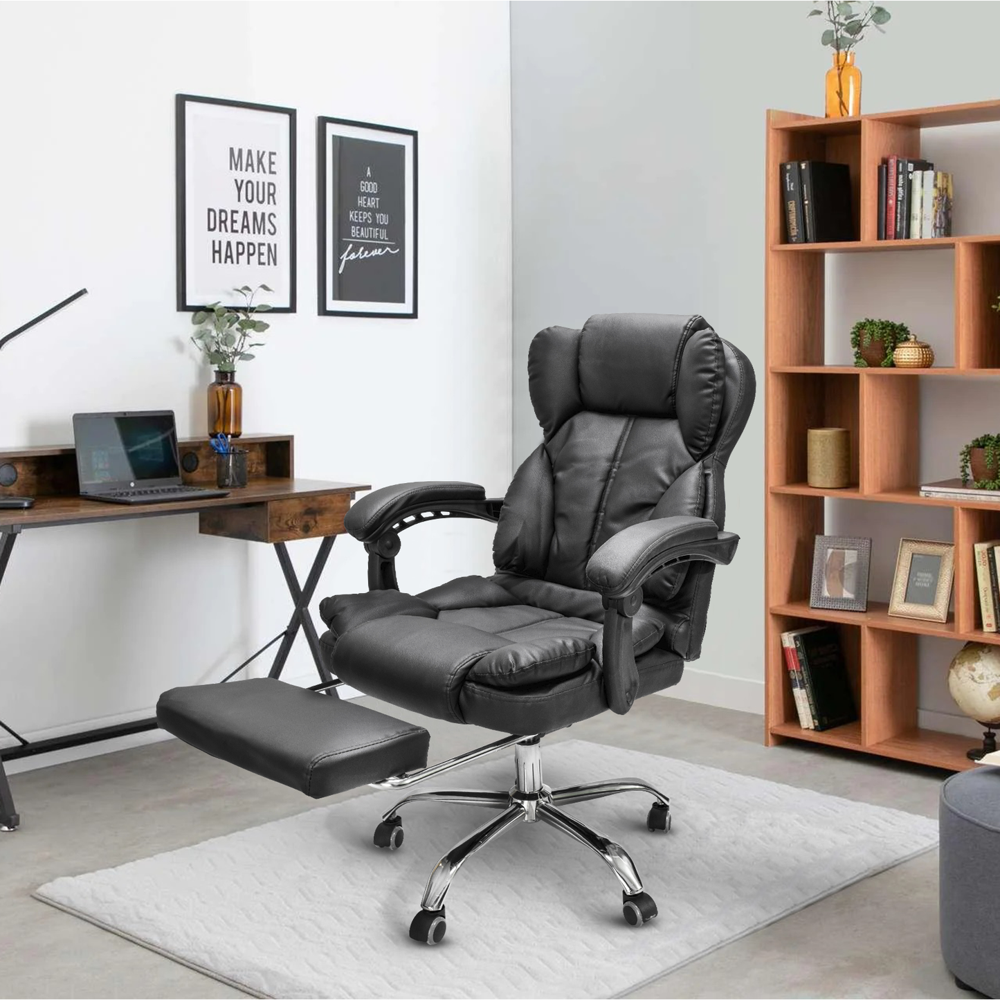 Silla de Escritorio Peace Acolchada con Descansapies Negra