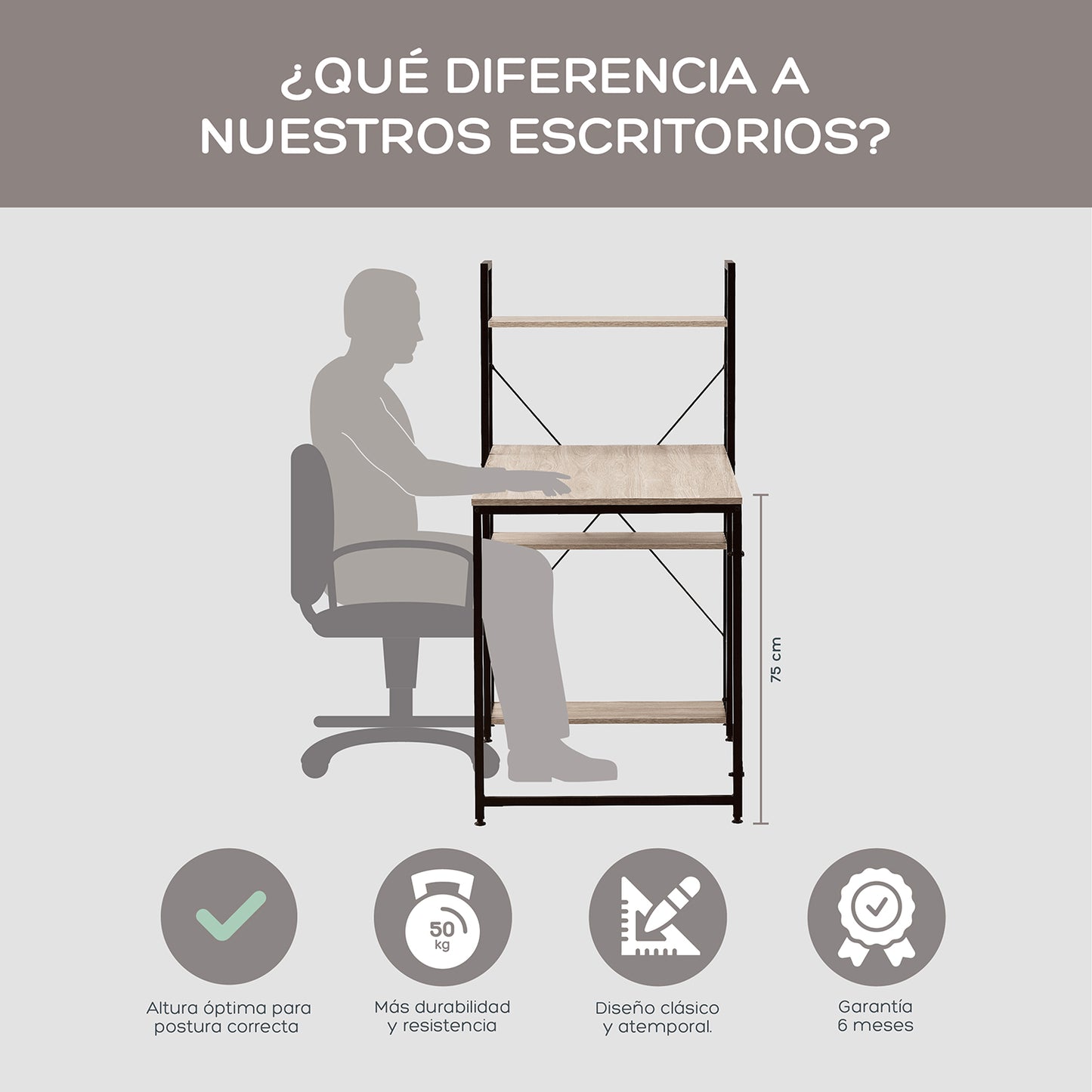 Escritorio con Estantes Negro y Beige