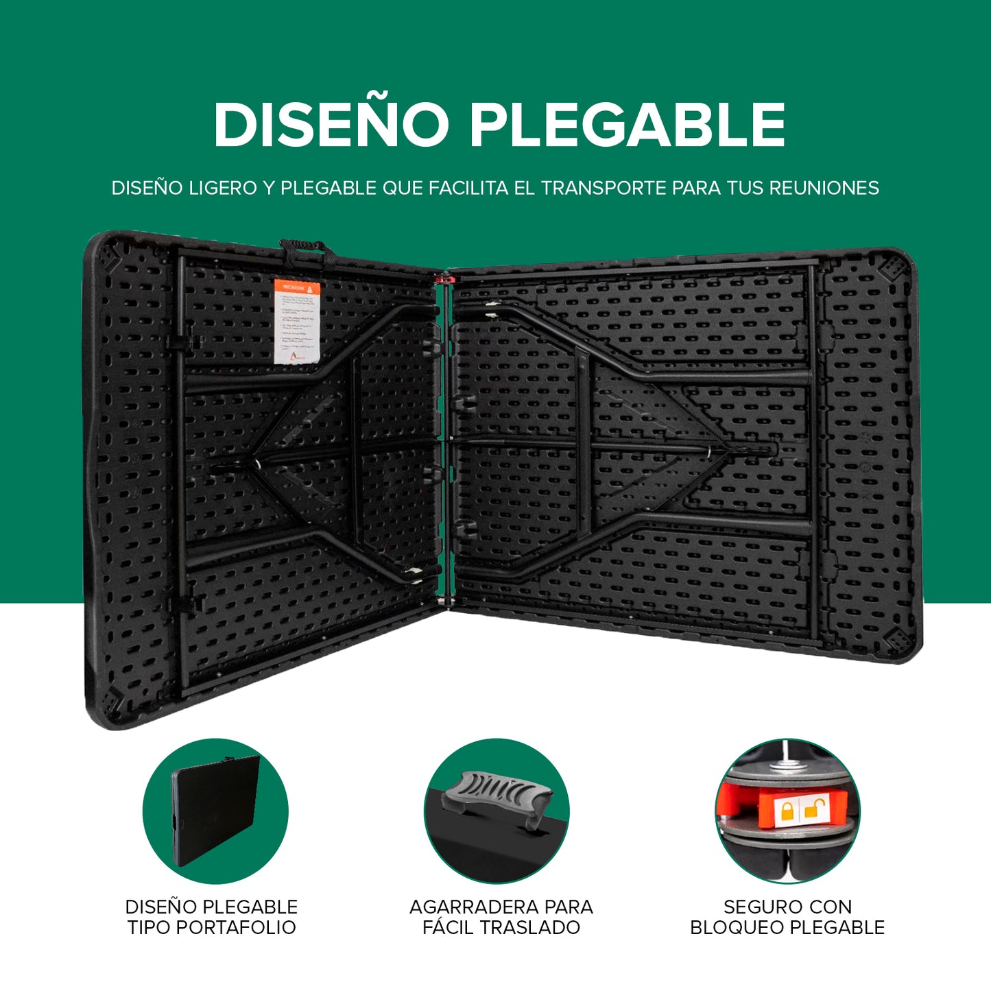 Mesa Plegable Mesaplas-Black de Plástico Negra