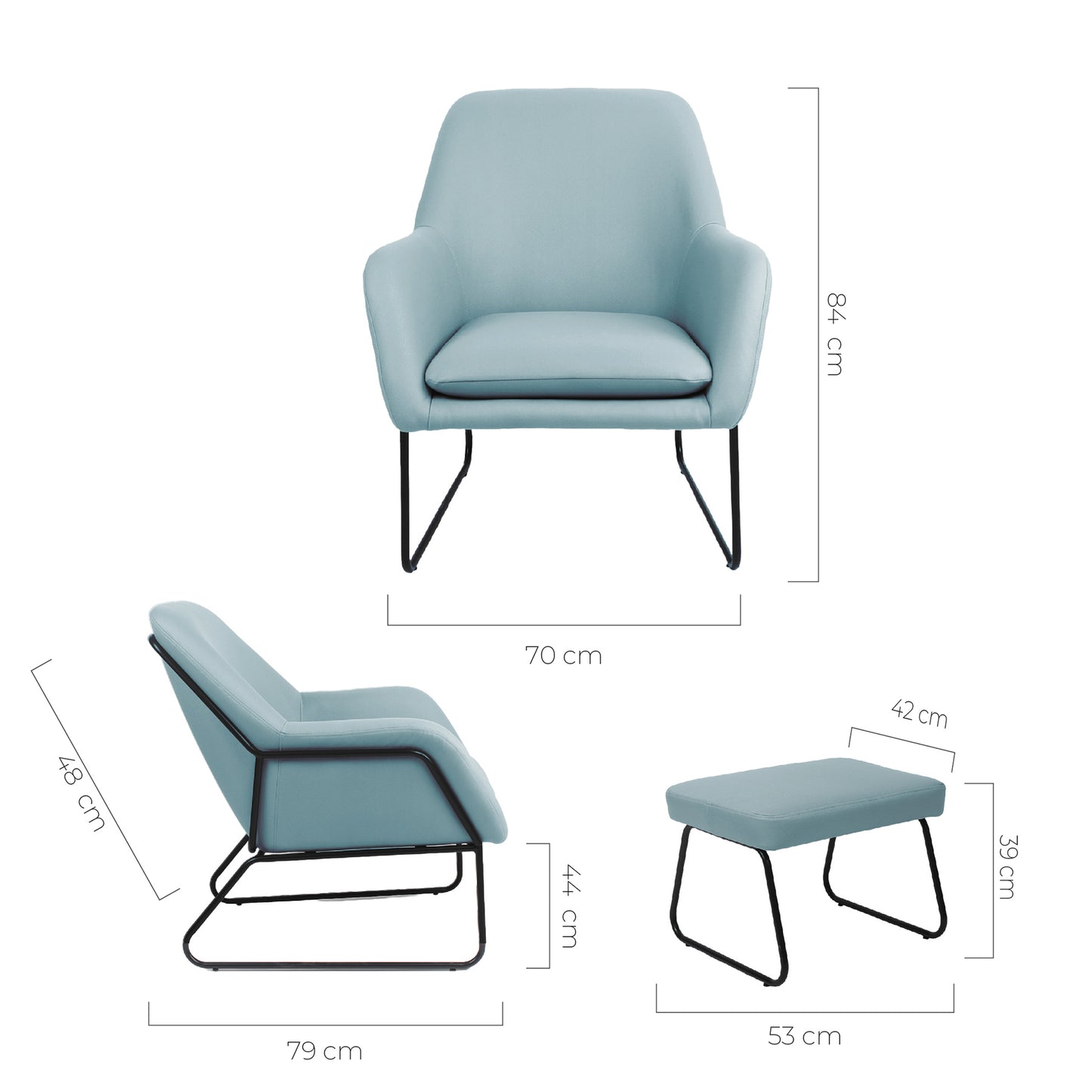 Sillón Individual con Taburete Reposapiés Terciopelo Azul