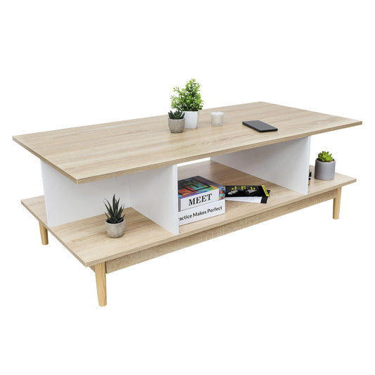 Mesa de Centro Bari con Entrepaños Blanca y Beige