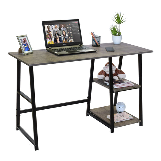 Escritorio Pino-N con 2 Entrepaños Laterales Café