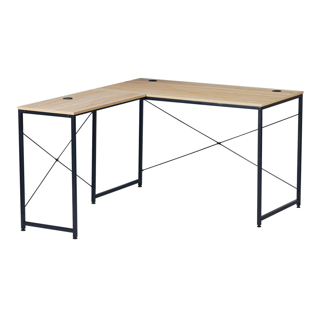 Escritorio con Forma de L Beige y Negro