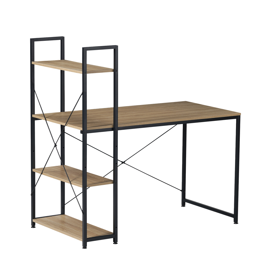 Escritorio con Estantes Negro y Beige