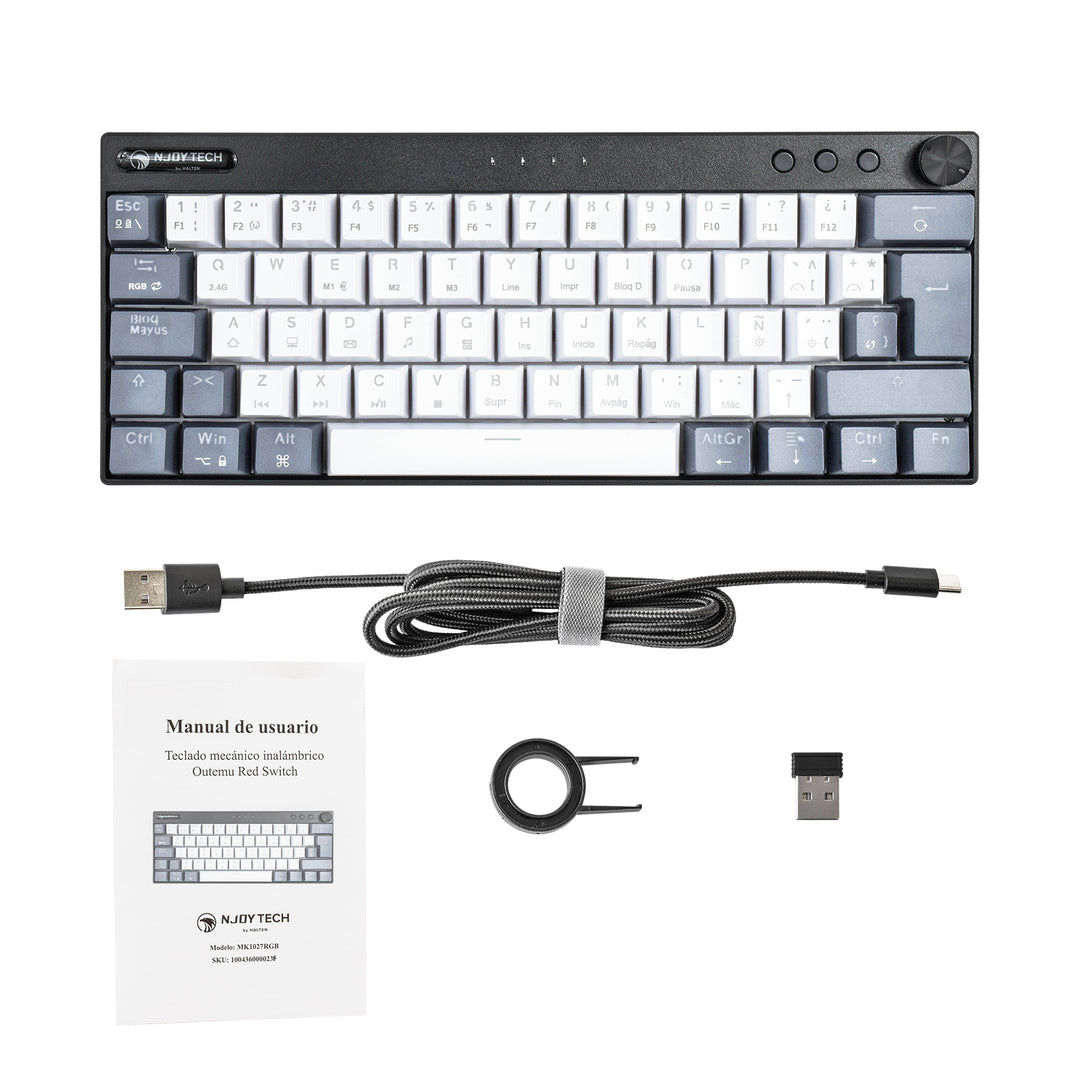 Teclado Gamer Njoytech Retroiluminado Inalámbrico con Bluetooth Blanco y Negro
