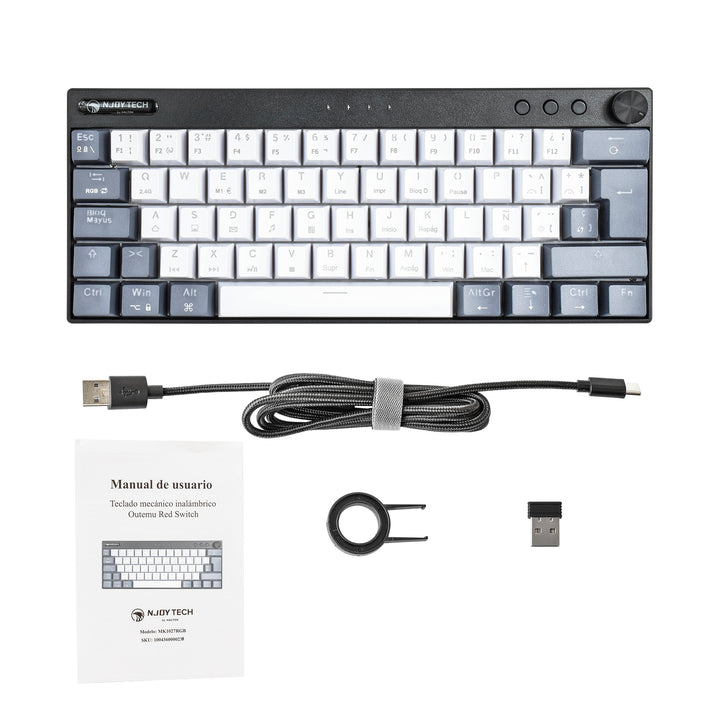 Teclado Gamer Njoytech Retroiluminado Inalámbrico con Bluetooth Blanco y Negro