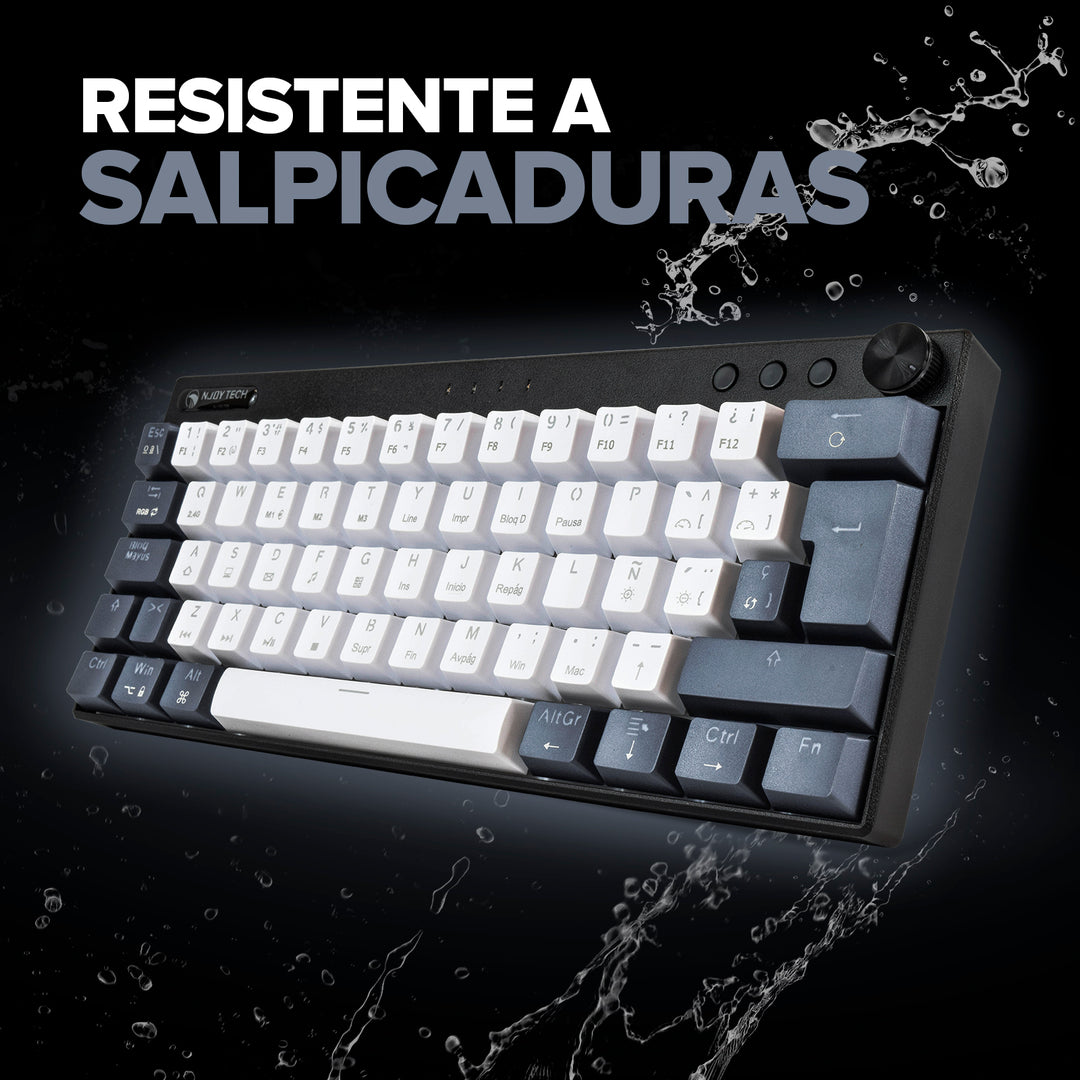 Teclado Gamer Njoytech Retroiluminado Inalámbrico con Bluetooth Blanco y Negro