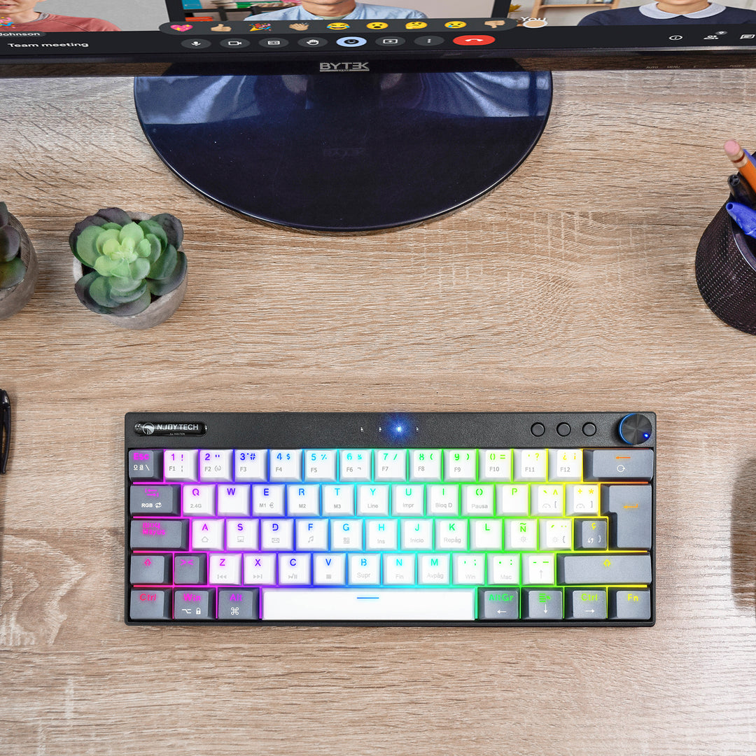 Teclado Gamer Njoytech Retroiluminado Inalámbrico con Bluetooth Blanco y Negro