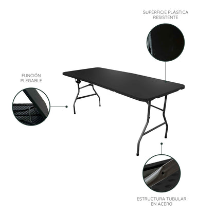 Mesa Plegable Mesaplas-Black de Plástico Negra