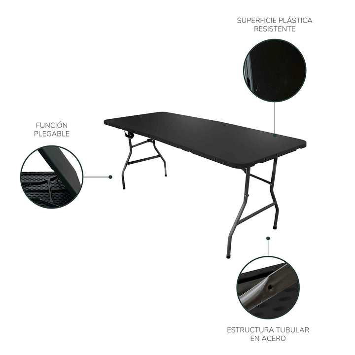 Mesa Plegable Mesaplas-Black de Plástico Negra