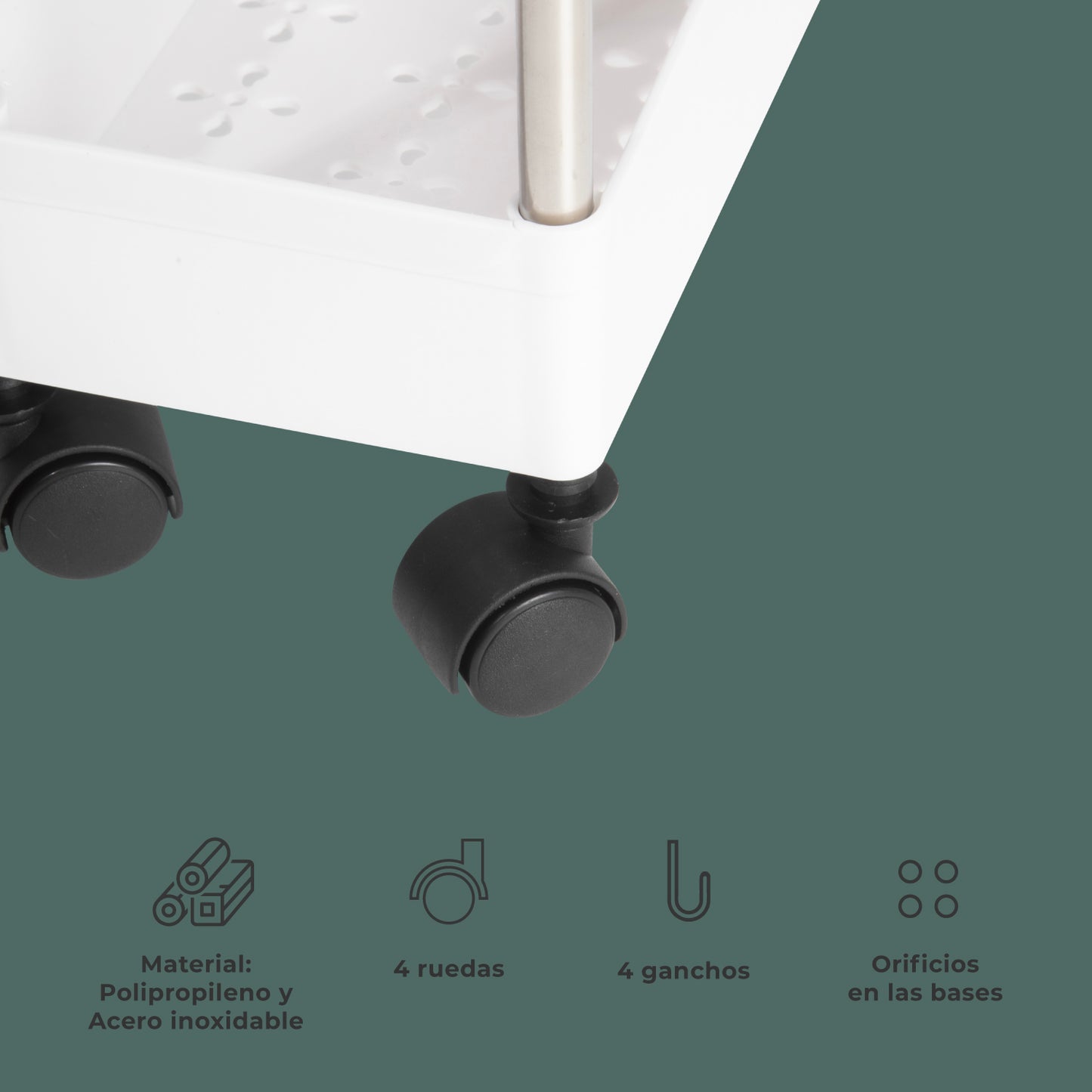 Carrito de Almacenamiento Áncora de 3 Niveles con Ruedas Blanco