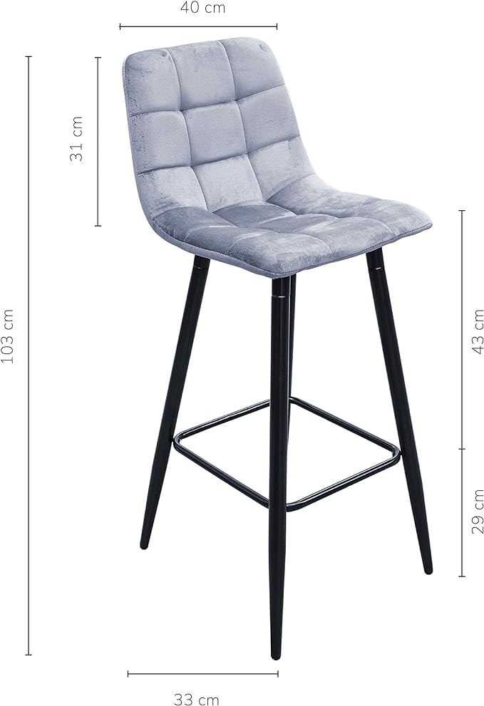 Set 2 Taburetes Altos Banco-Oxford Acolchados Gris