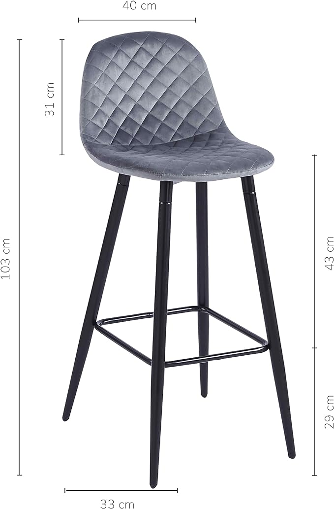 Set 2 Taburetes Altos Banco-Royal Acolchados Gris