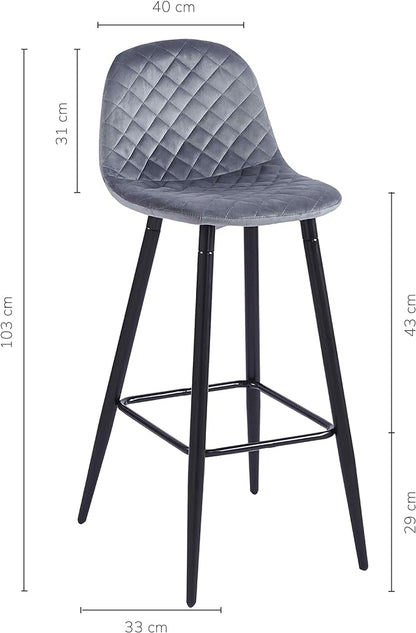 Set 2 Taburetes Altos Banco-Royal Acolchados Gris