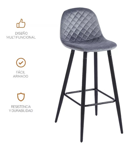 Set 2 Taburetes Altos Banco-Royal Acolchados Gris