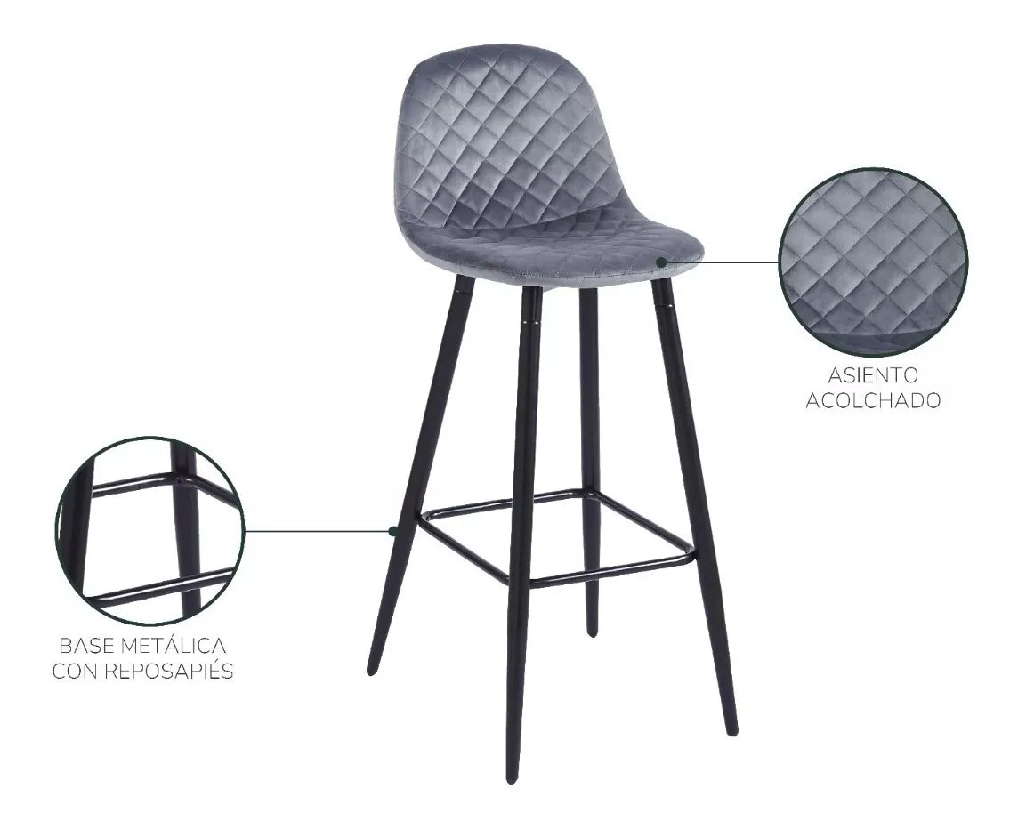 Set 2 Taburetes Altos Banco-Royal Acolchados Gris