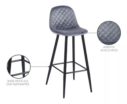 Set 2 Taburetes Altos Banco-Royal Acolchados Gris