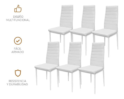 Set 6 Sillas de Comedor Zulu-B con Respaldo Alto Blancas