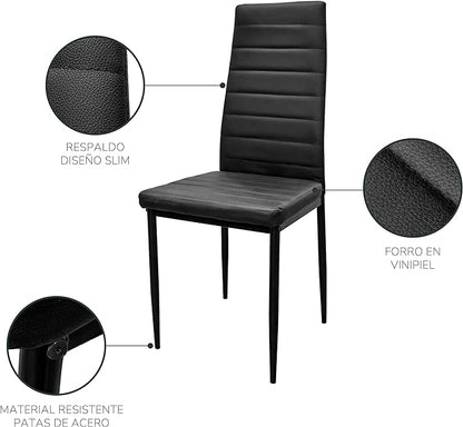 Set 6 Sillas de Comedor Zulu-N con Respaldo Alto Negras
