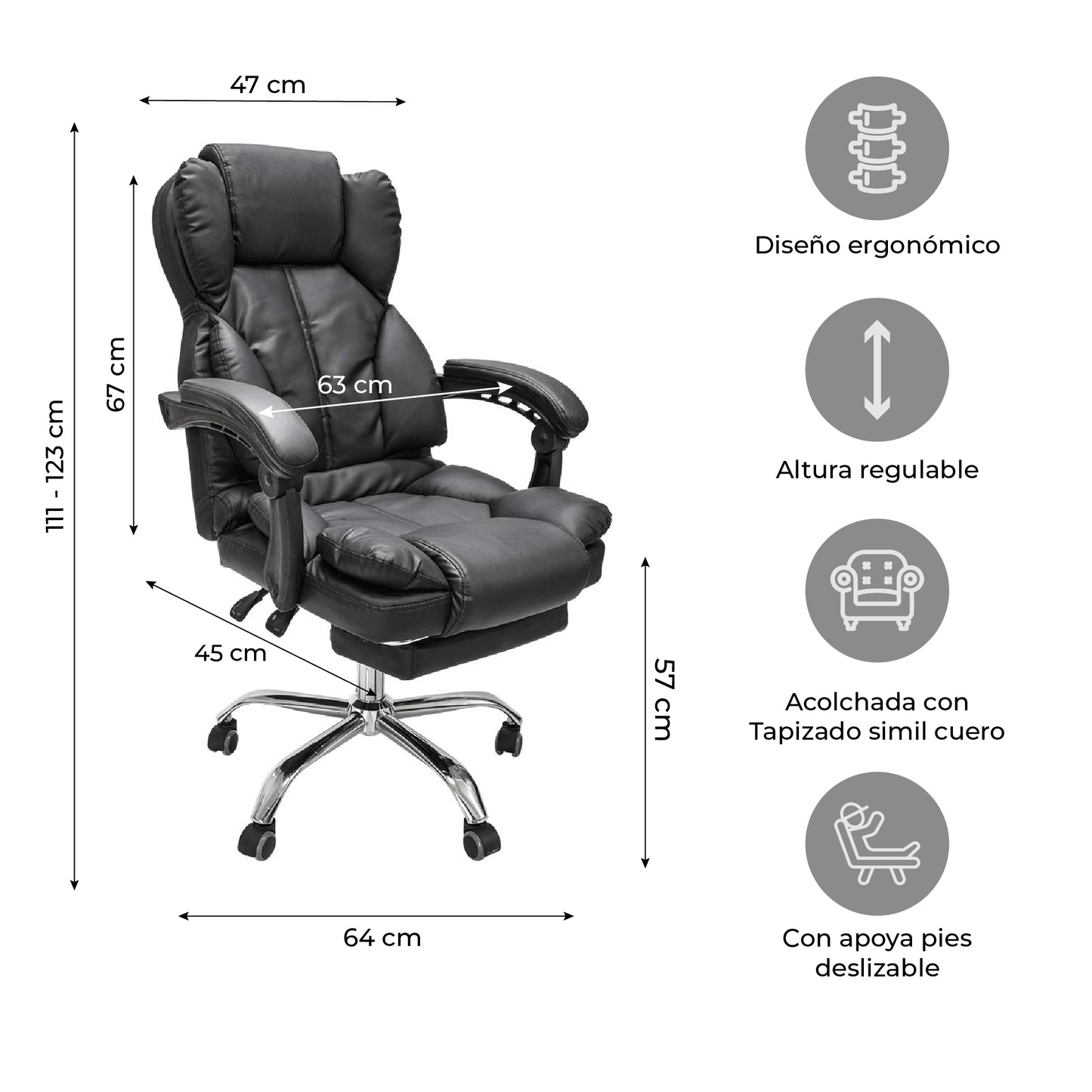 Silla de Escritorio Peace Acolchada con Descansapies Negra