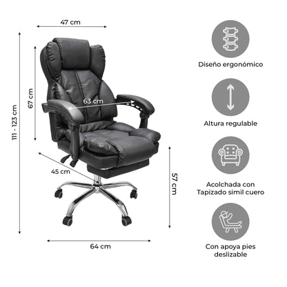Silla de Escritorio Peace Acolchada con Descansapies Negra
