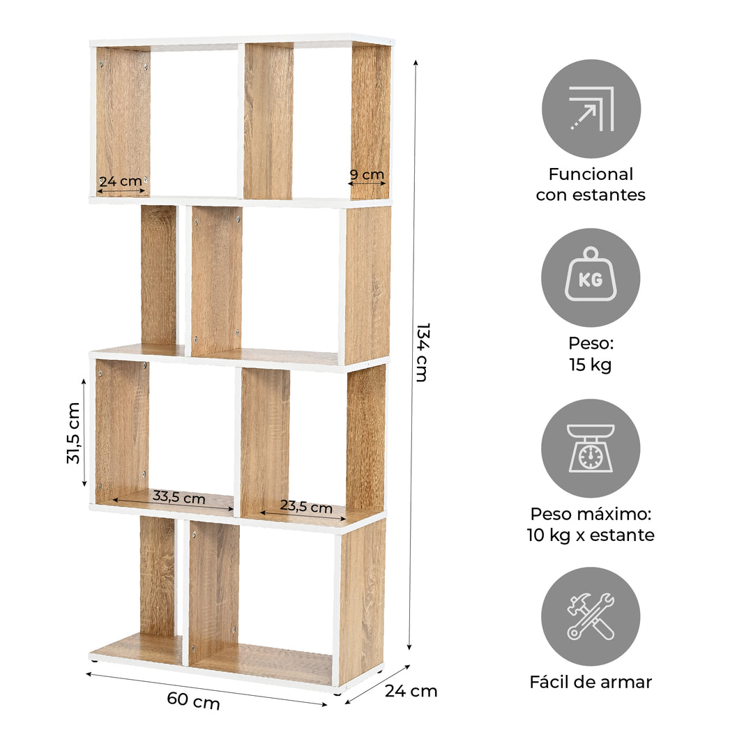 Librero Minimalista 5 Niveles Beige y Blanco