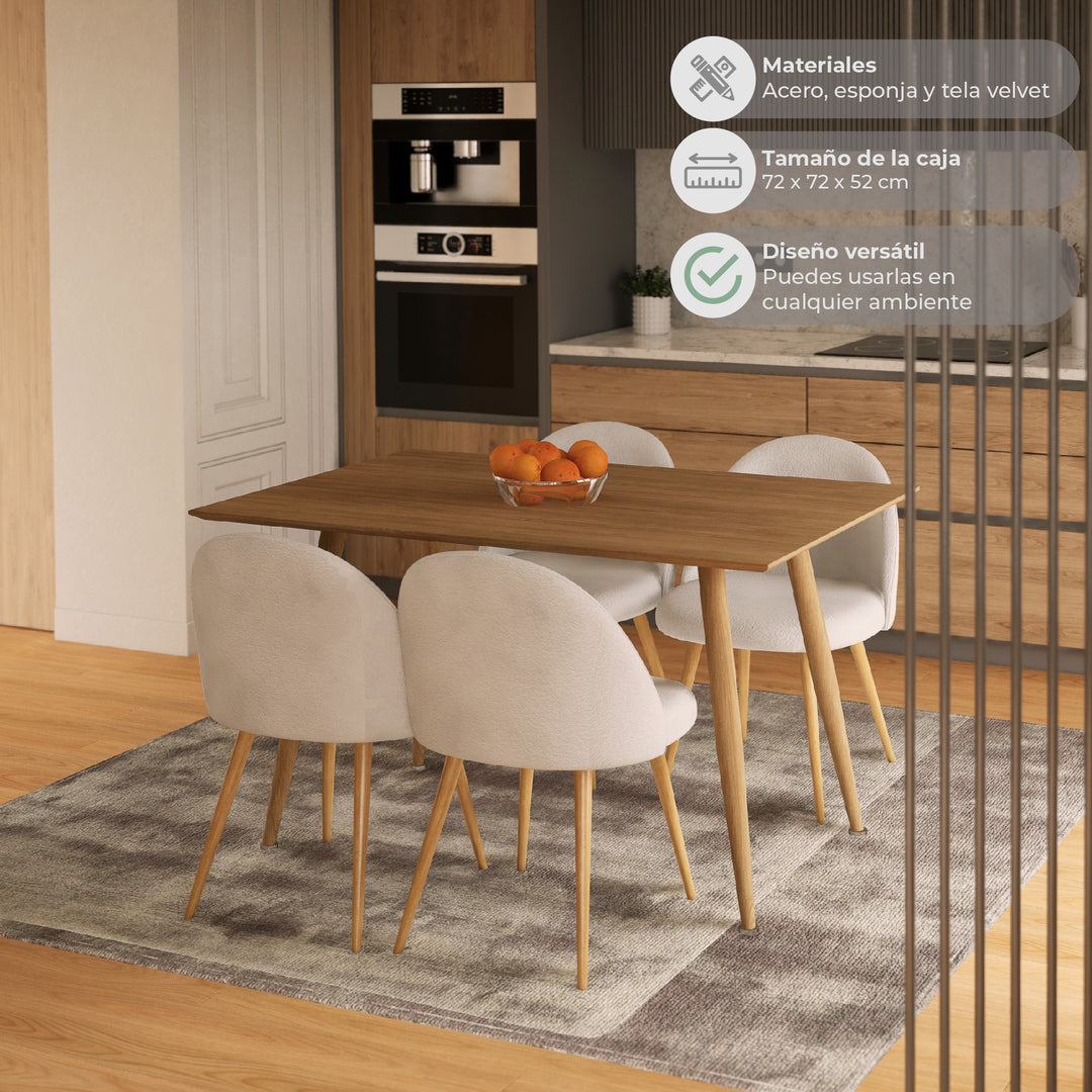 Set 4 Sillas de Sala Comedor Modernas Terciopelo Gris