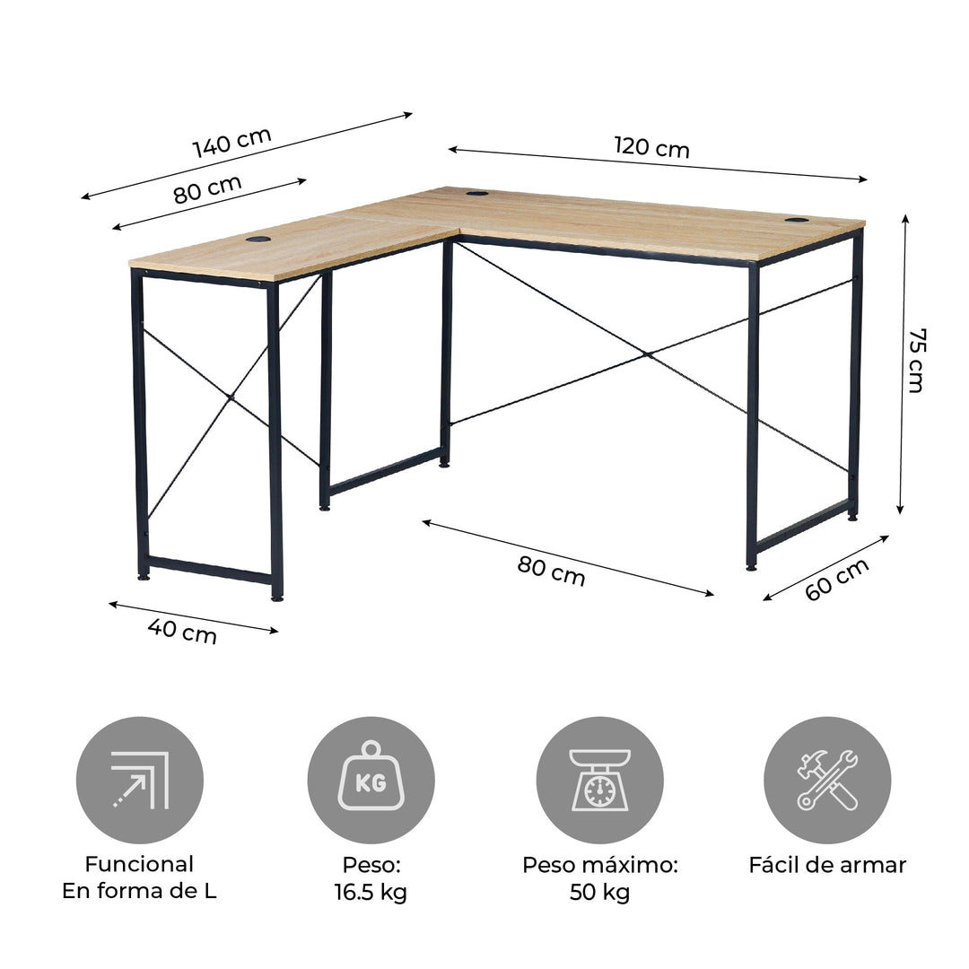 Escritorio con Forma de L Beige y Negro