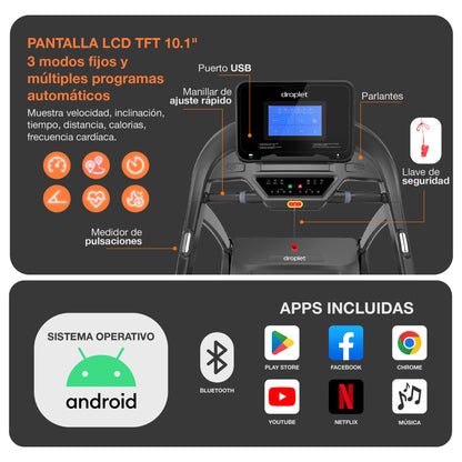 Caminadora Eléctrica Droplet RN820 4.5 hp 20 km/h con LCD