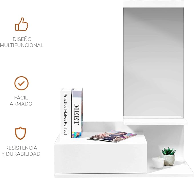 Recibidor Manchester con Espejo y Cajón Blanco