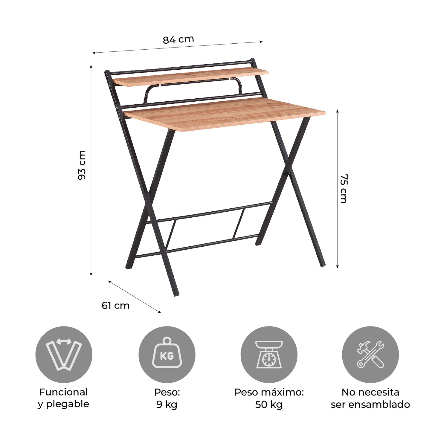 Escritorio Tripoli-N Plegable Negro