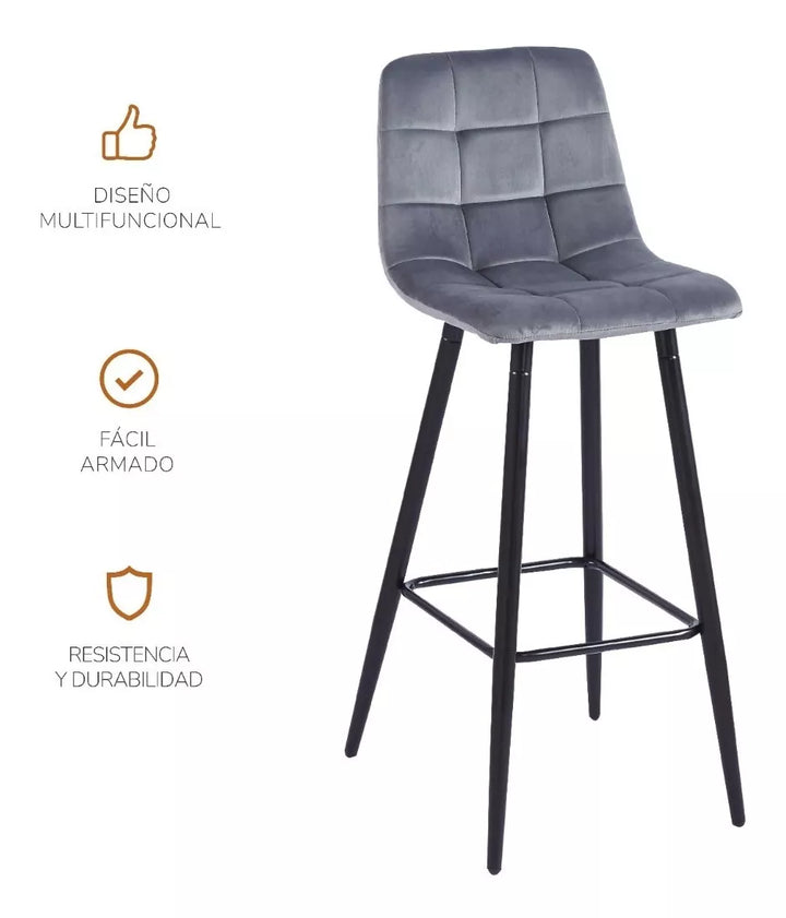 Set 2 Taburetes Altos Banco-Oxford Acolchados Gris