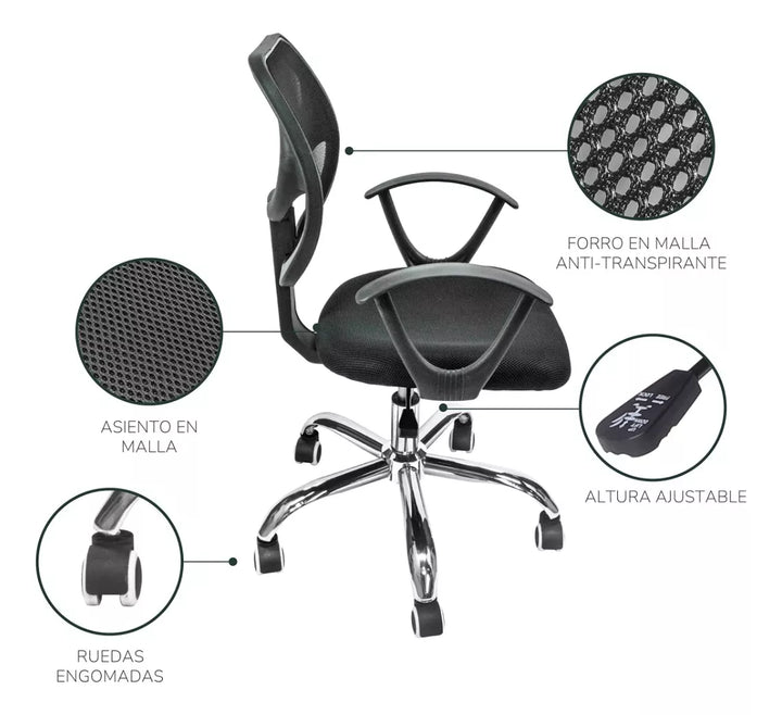 Silla de Oficina Sill0 Ergonómica Negra