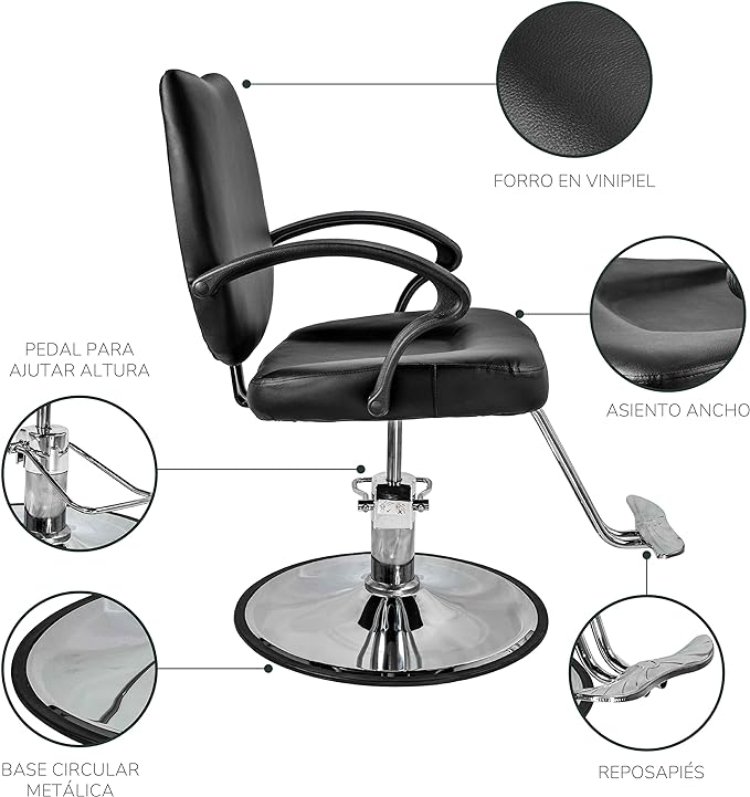 Silla Barbería Crew Hidráulica con Descansa Pies Negra