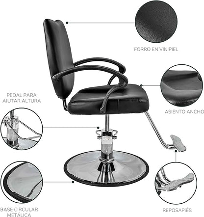 Silla Barbería Crew Hidráulica con Descansa Pies Negra