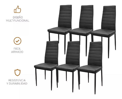 Set 6 Sillas de Comedor Zulu-N con Respaldo Alto Negras