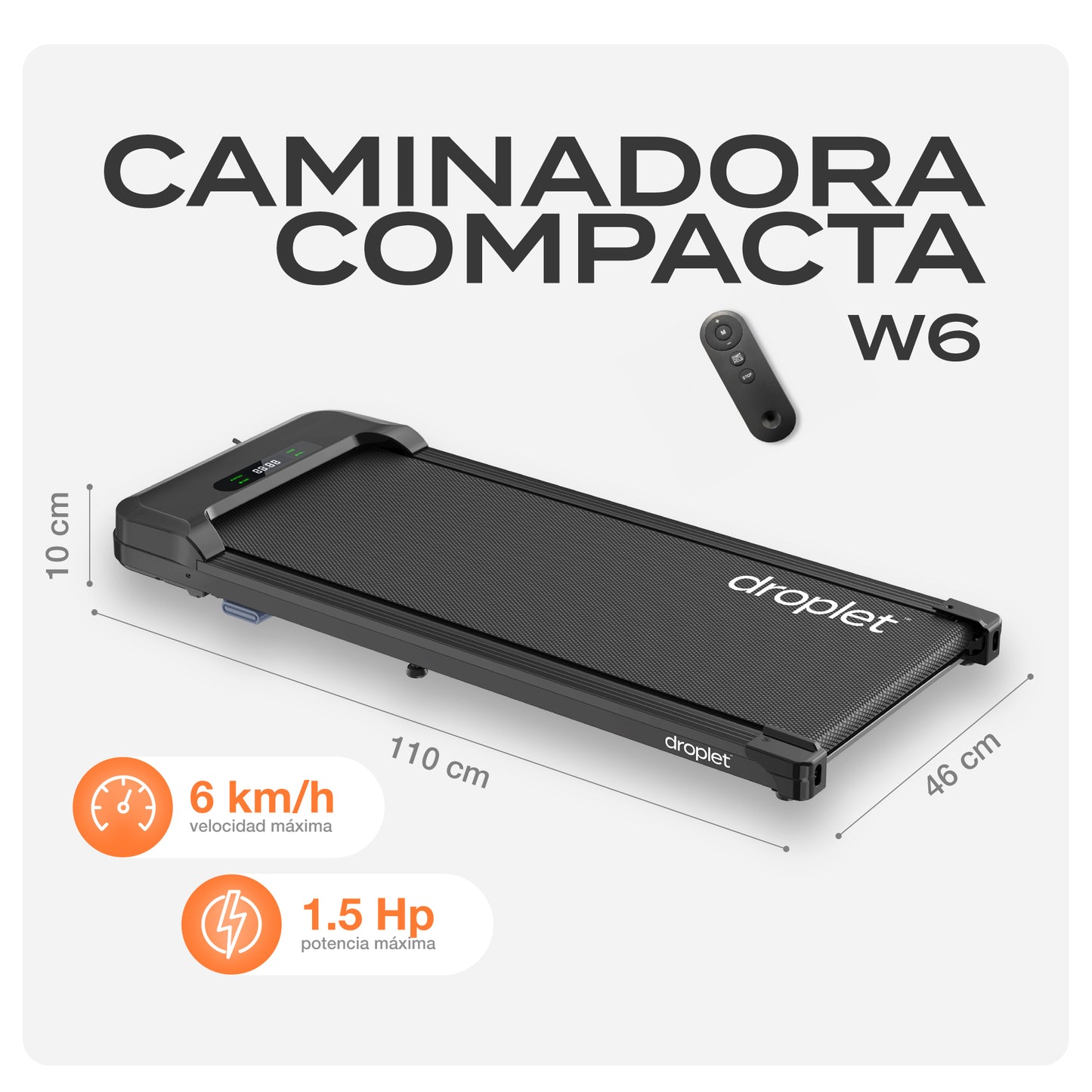Caminadora Eléctrica Compacta w6 Droplet Control Remoto 1.5Hp