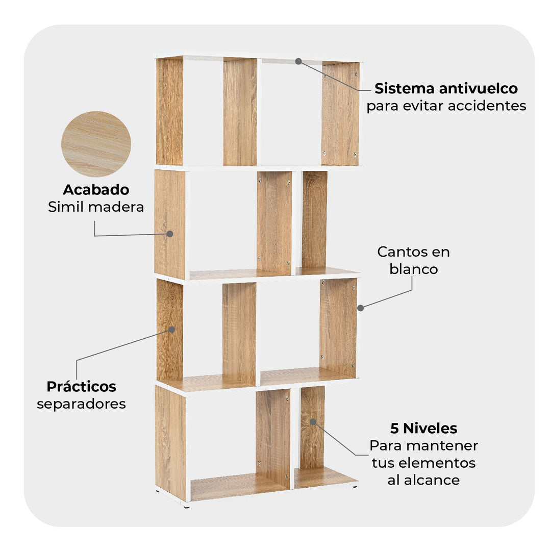 Librero Minimalista 5 Niveles Beige y Blanco