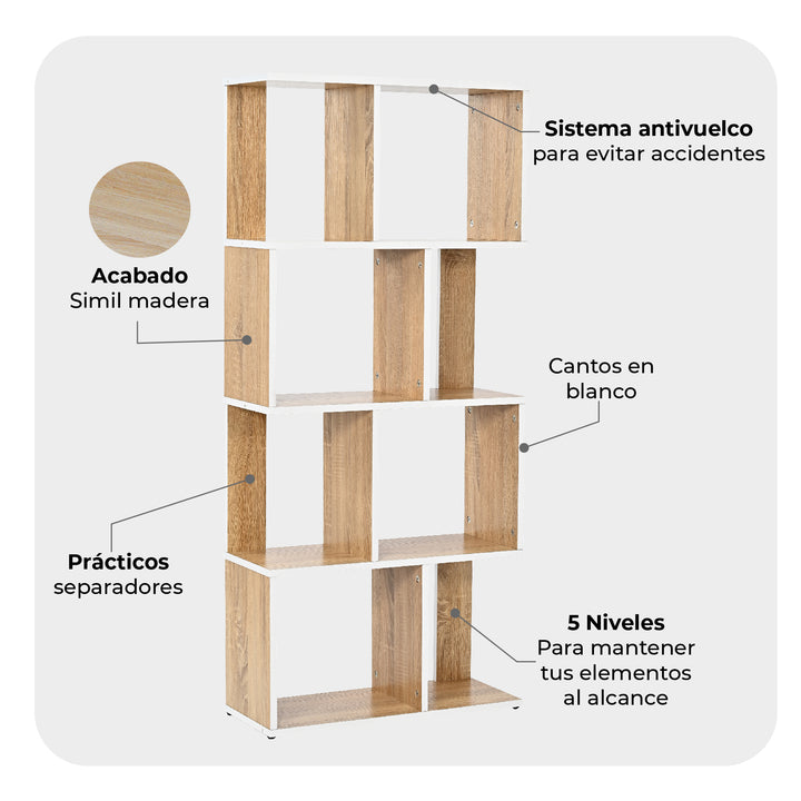 Librero Minimalista 5 Niveles Beige y Blanco